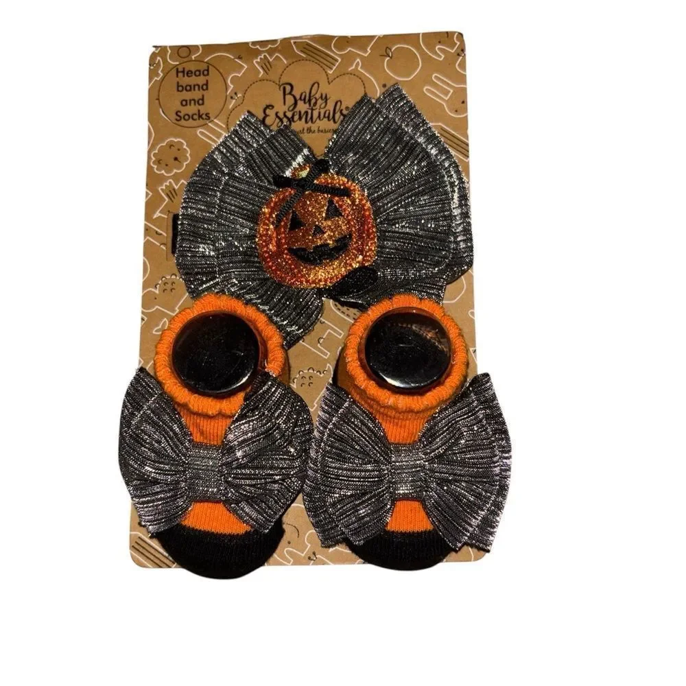 Baby Essentials Glitter Pumpkin Headband and Socks Set